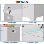 Bianco / Grigio sbiancato / Vintage / Motivo a doppia X – Panchina Contenitore Stile Rustico con Coperchio, Posto per 1 Persona