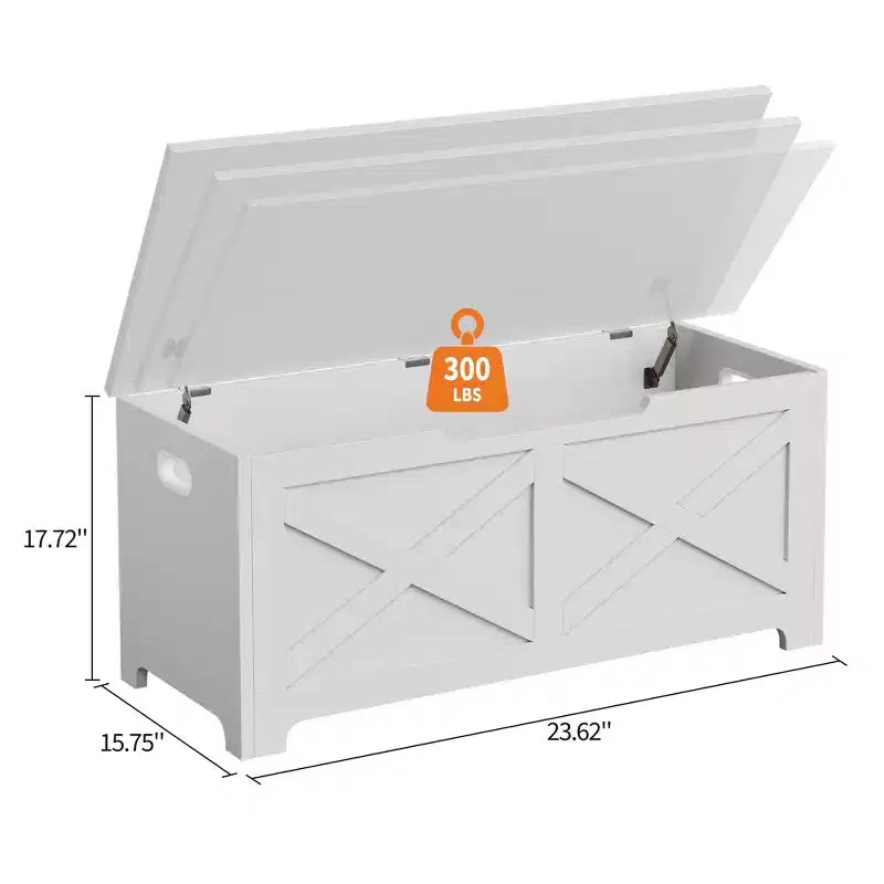 Bianco / Grigio sbiancato / Vintage / Motivo a doppia X – Panchina Contenitore Stile Rustico con Coperchio, Posto per 1 Persona