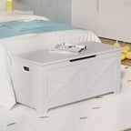 Bianco / Grigio sbiancato / Vintage / Motivo a doppia X – Panchina Contenitore Stile Rustico con Coperchio, Posto per 1 Persona