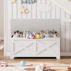 Bianco / Grigio sbiancato / Vintage / Motivo a doppia X – Panchina Contenitore Stile Rustico con Coperchio, Posto per 1 Persona