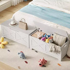 Bianco / Grigio sbiancato / Vintage / Motivo a doppia X – Panchina Contenitore Stile Rustico con Coperchio, Posto per 1 Persona