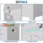 Bianco / Grigio sbiancato / Vintage / Motivo a doppia X – Panchina Contenitore Stile Rustico con Coperchio, Posto per 1 Persona