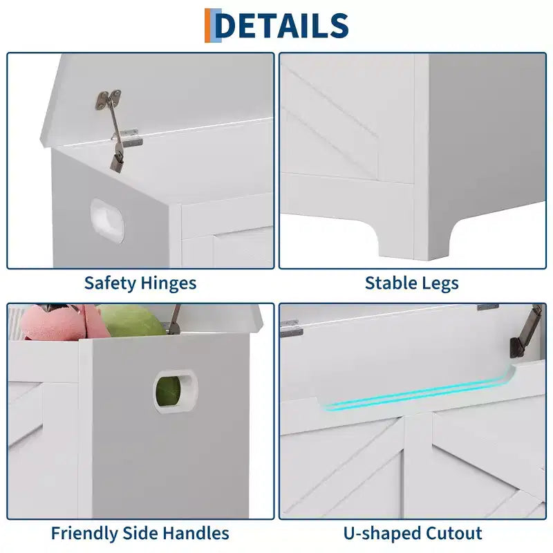 Bianco / Grigio sbiancato / Vintage / Motivo a doppia X – Panchina Contenitore Stile Rustico con Coperchio, Posto per 1 Persona