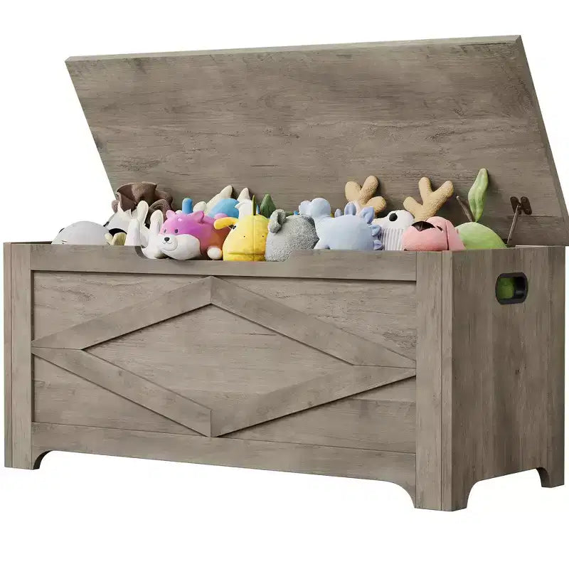 Bianco / Grigio sbiancato / Vintage / Motivo a doppia X – Panchina Contenitore Stile Rustico con Coperchio, Posto per 1 Persona