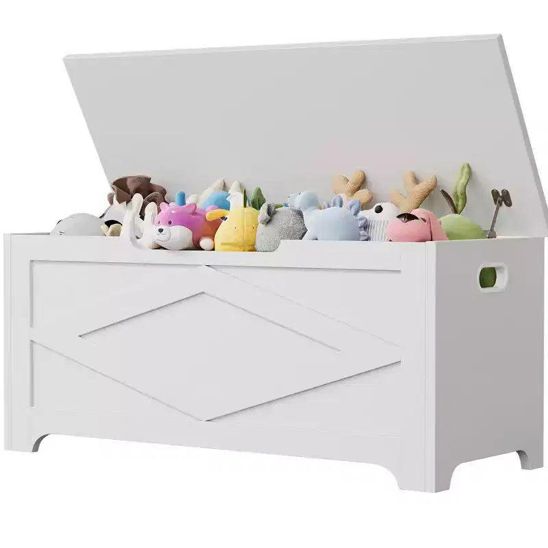 Bianco / Grigio sbiancato / Vintage / Motivo a doppia X – Panchina Contenitore Stile Rustico con Coperchio, Posto per 1 Persona