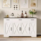 55Inch Large Sideboard Buffet Storage Cabinet, with 3-Drawer and 4 Doors, Buffet cabinets, Farmhouse Coffee Bar Cabinet