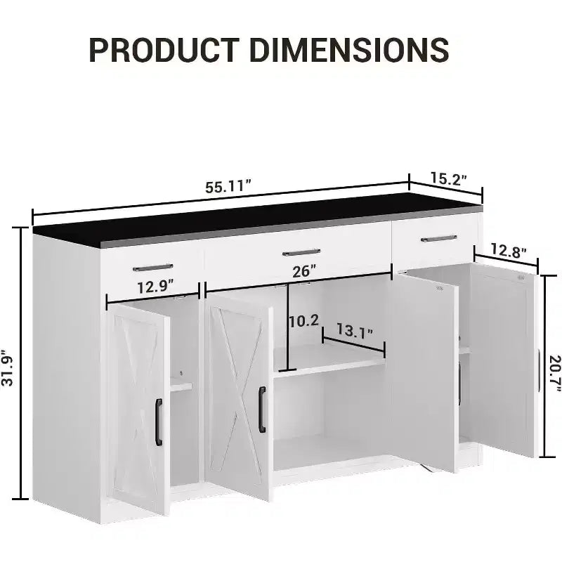 Credenza/Buffet da fattoria bicolore da 55" con 3 cassetti e 4 ante