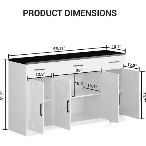 Credenza/Buffet da fattoria bicolore da 55" con 3 cassetti e 4 ante