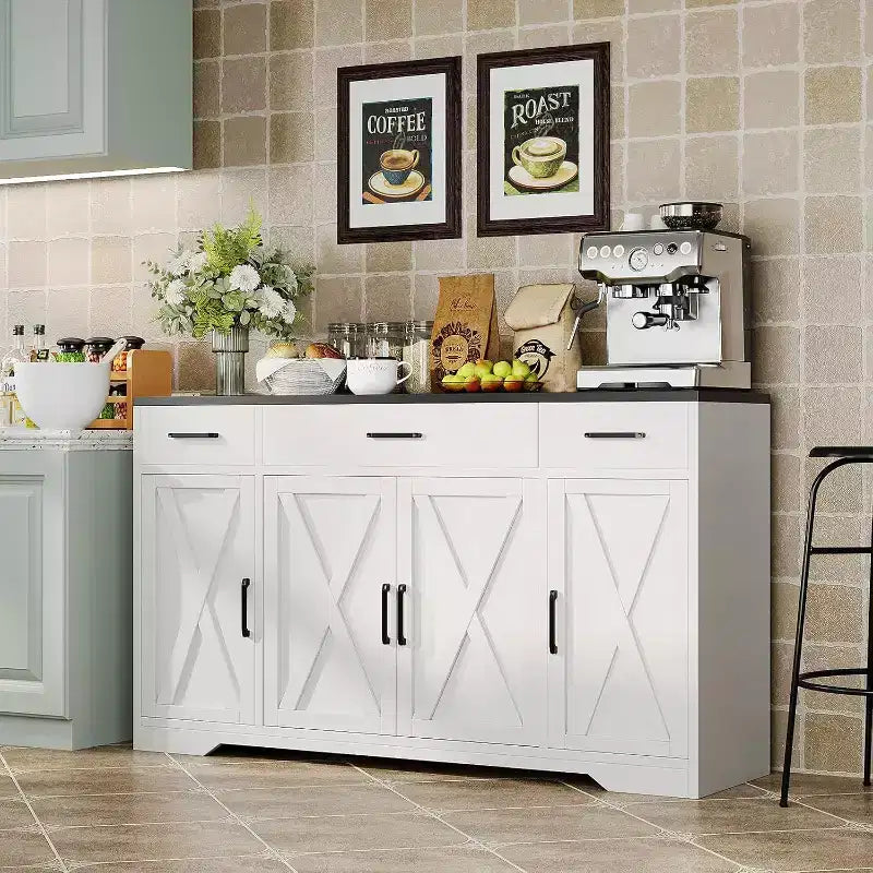 Credenza/Buffet da fattoria bicolore da 55" con 3 cassetti e 4 ante