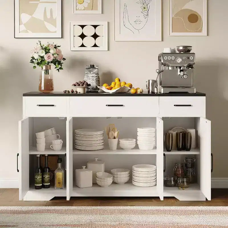 Credenza/Buffet da fattoria bicolore da 55" con 3 cassetti e 4 ante