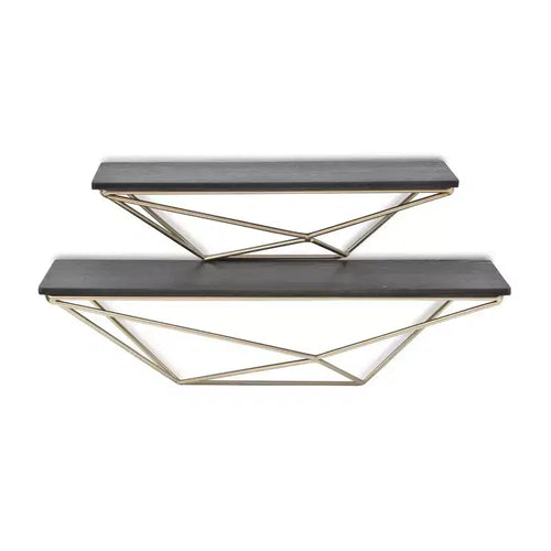 HomeRoots Set Of Two Black And Gold Wood And Metal Modern Wall Mounted Accent Shelves