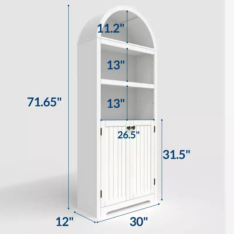 Mobile contenitore ad arco da 72" – Doppia anta e cassetto, Noce / Bianco / Legno