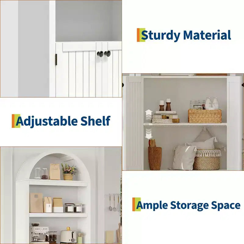 Mobile contenitore ad arco da 72" – Doppia anta e cassetto, Noce / Bianco / Legno