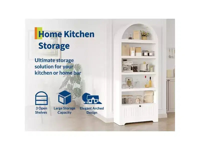 Mobile contenitore ad arco da 72" – Doppia anta e cassetto, Noce / Bianco / Legno
