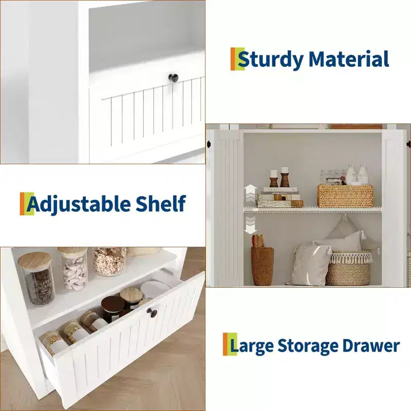 Mobile contenitore ad arco da 72" – Doppia anta e cassetto, Noce / Bianco / Legno