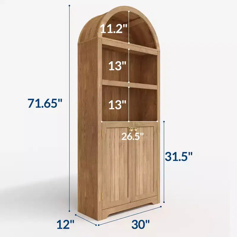Mobile contenitore ad arco da 72" – Doppia anta e cassetto, Noce / Bianco / Legno