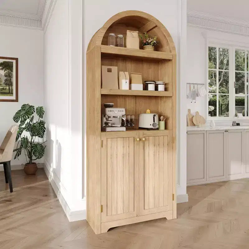 Mobile contenitore ad arco da 72" – Doppia anta e cassetto, Noce / Bianco / Legno