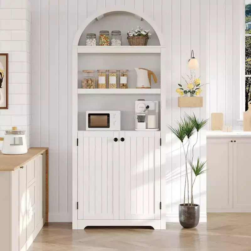 Mobile contenitore ad arco da 72" – Doppia anta e cassetto, Noce / Bianco / Legno