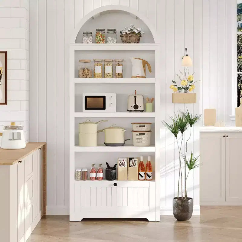 Mobile contenitore ad arco da 72" – Doppia anta e cassetto, Noce / Bianco / Legno