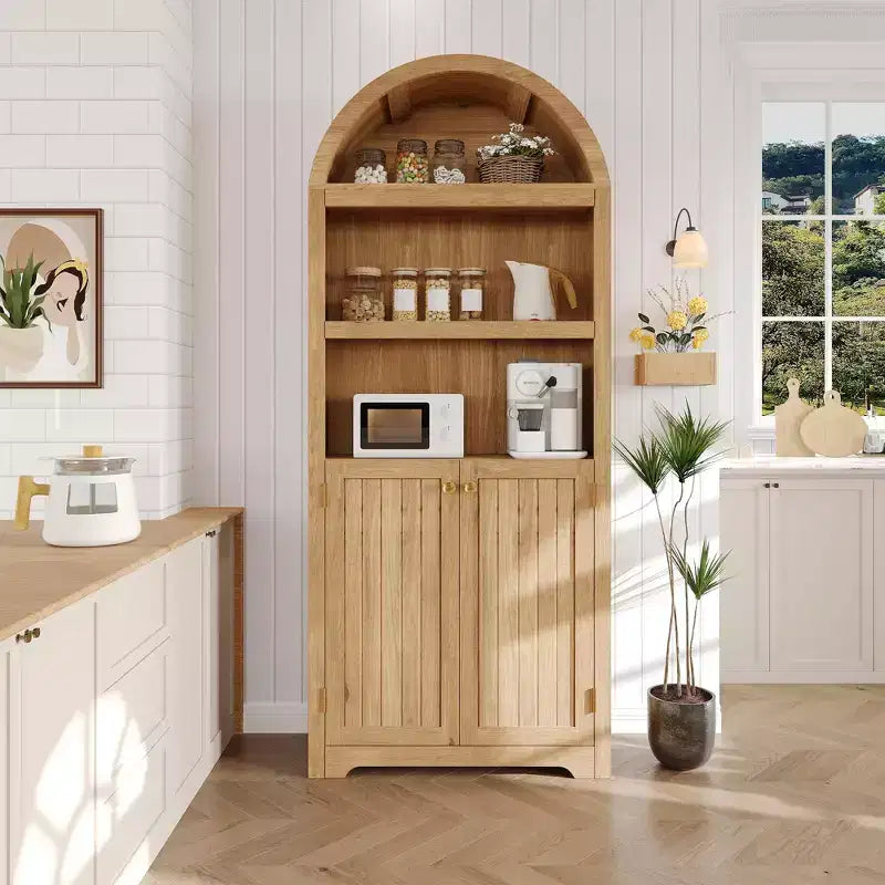 Mobile contenitore ad arco da 72" – Doppia anta e cassetto, Noce / Bianco / Legno