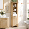 VINGLI Narrow Fluted Bathroom Floor Skinny Storage Cabinet with 1 Fluted Door&Drawer,68 Tall Narrow Slim Bathroom Cabinet Natural Oak Color