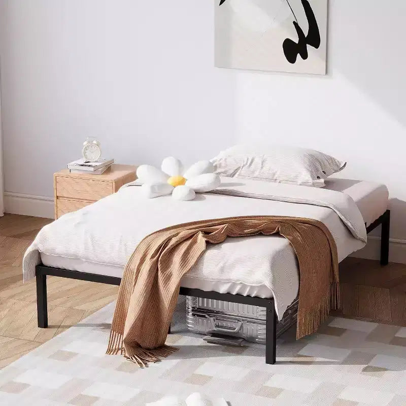 Telaio letto a piattaforma in metallo nero, matrimoniale, 450 kg di supporto, 1-2 persone