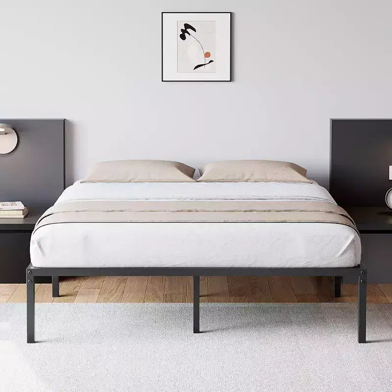 Telaio letto a piattaforma in metallo nero, matrimoniale, 450 kg di supporto, 1-2 persone
