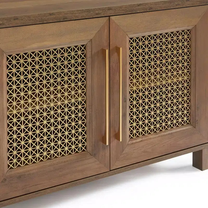 Mobile TV con anta in rattan nero/rovere rustico/bianco per TV fino a 78"