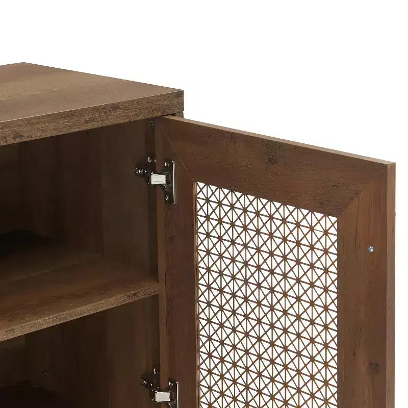Mobile TV con anta in rattan nero/rovere rustico/bianco per TV fino a 78"
