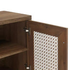 Mobile TV con anta in rattan nero/rovere rustico/bianco per TV fino a 78"