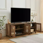 Mobile TV con anta in rattan nero/rovere rustico/bianco per TV fino a 78"