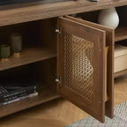 Mobile TV con anta in rattan nero/rovere rustico/bianco per TV fino a 78"