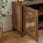 Mobile TV con anta in rattan nero/rovere rustico/bianco per TV fino a 78"