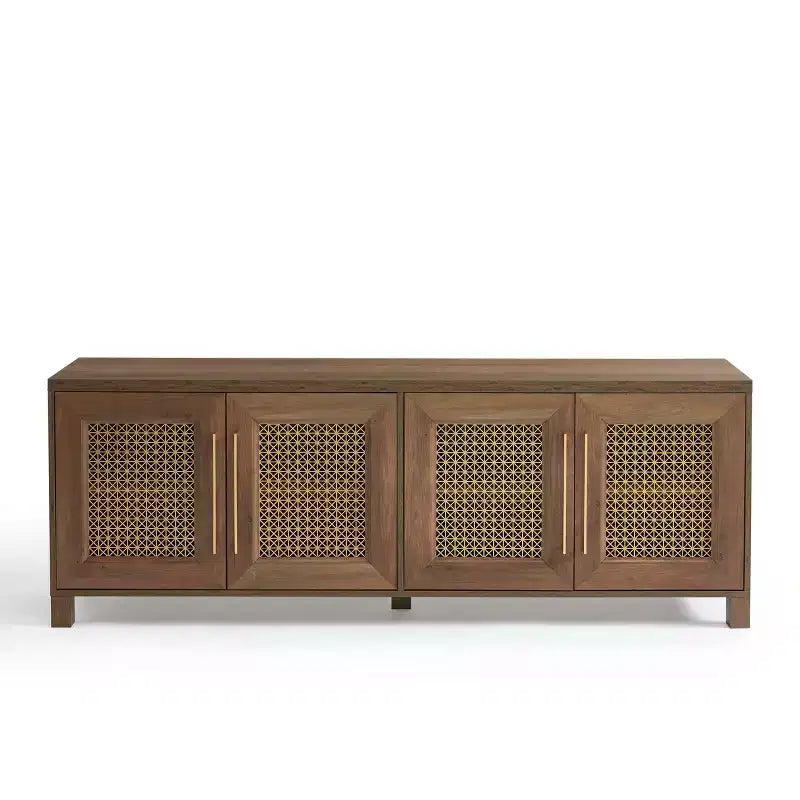 Mobile TV con anta in rattan nero/rovere rustico/bianco per TV fino a 78"