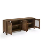 Mobile TV con anta in rattan nero/rovere rustico/bianco per TV fino a 78"