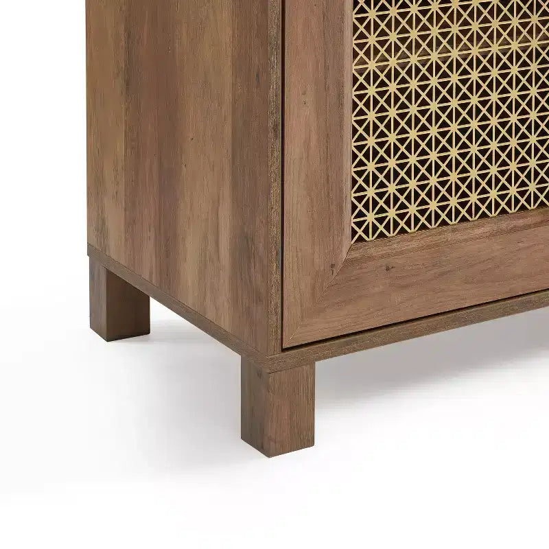 Mobile TV con anta in rattan nero/rovere rustico/bianco per TV fino a 78"
