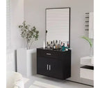 Karl Home Wall Mount Salon Station with Mirror, Hair Styling Barber Station, Black