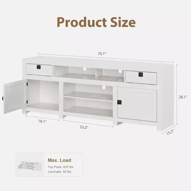Mobile TV rustico da 178 cm con cassetti e ripiano aperto, grigio/bianco, montaggio per 1-2 persone
