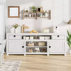 Mobile TV rustico da 178 cm con cassetti e ripiano aperto, grigio/bianco, montaggio per 1-2 persone