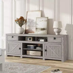 Mobile TV rustico da 178 cm con cassetti e ripiano aperto, grigio/bianco, montaggio per 1-2 persone