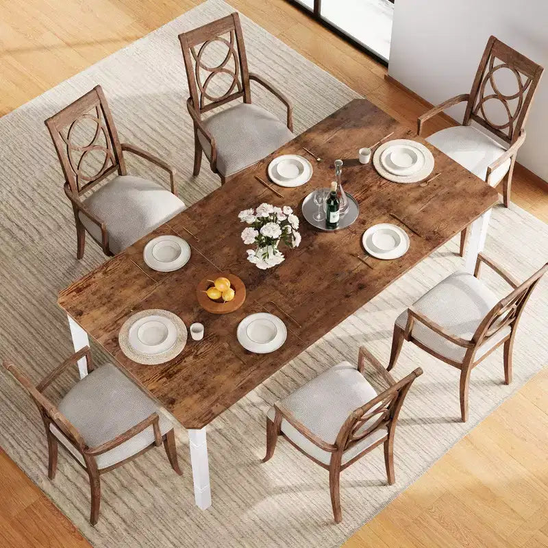 Tavolo da pranzo rettangolare nero/multicolore, 6-8 posti a sedere