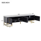 Mobile TV moderno con gambe in metallo e maniglie dorate, nero/bianco, adatto per TV fino a 80"