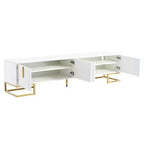 Mobile TV moderno con gambe in metallo e maniglie dorate, nero/bianco, adatto per TV fino a 80"