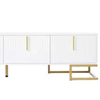 Mobile TV moderno con gambe in metallo e maniglie dorate, nero/bianco, adatto per TV fino a 80"