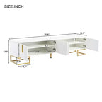 Mobile TV moderno con gambe in metallo e maniglie dorate, nero/bianco, adatto per TV fino a 80"