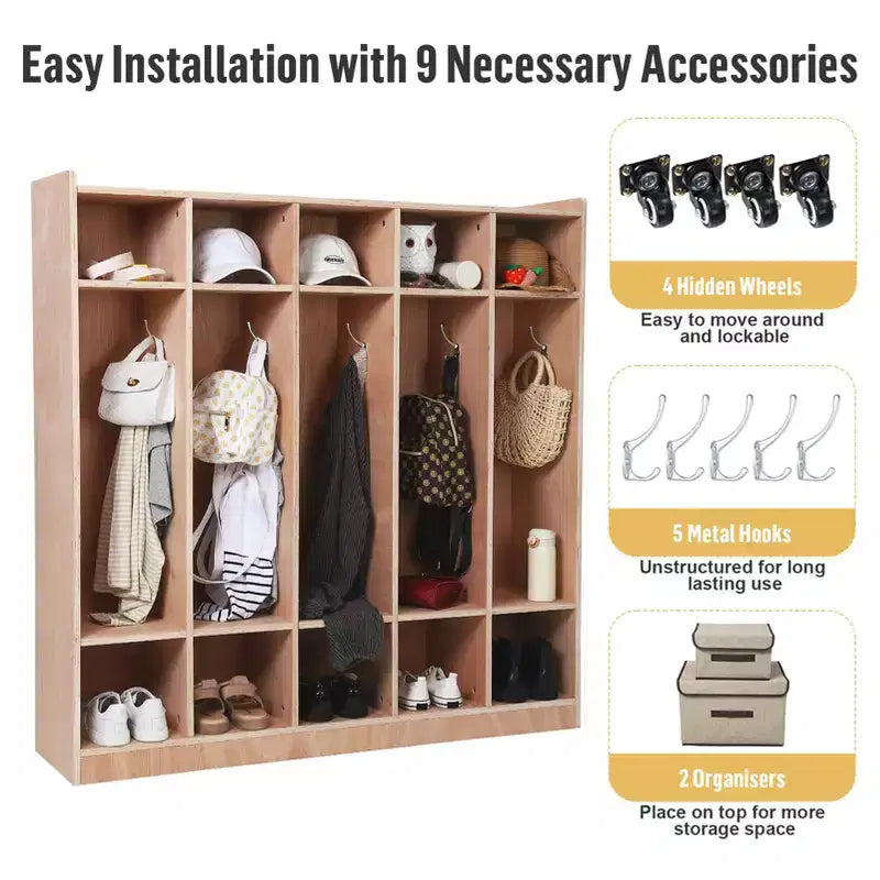Mobile Cubby per stoccaggio in legno, con/senza vetro, 8 o 15 sezioni, multiutente