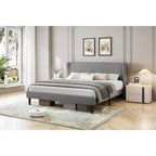 Letto con base imbottita in velluto grigio chiaro con testiera ad ali laterali, Queen/King, per 1-2 utenti