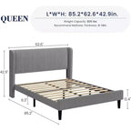 Letto con base imbottita in velluto grigio chiaro con testiera ad ali laterali, Queen/King, per 1-2 utenti