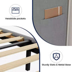 Letto con base imbottita in velluto grigio chiaro con testiera ad ali laterali, Queen/King, per 1-2 utenti