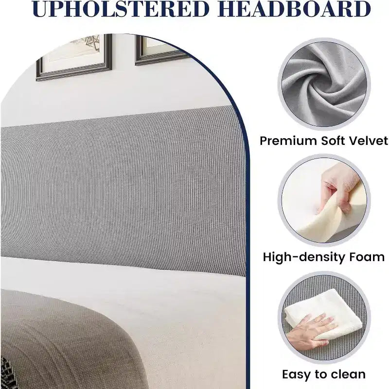 Letto con base imbottita in velluto grigio chiaro con testiera ad ali laterali, Queen/King, per 1-2 utenti